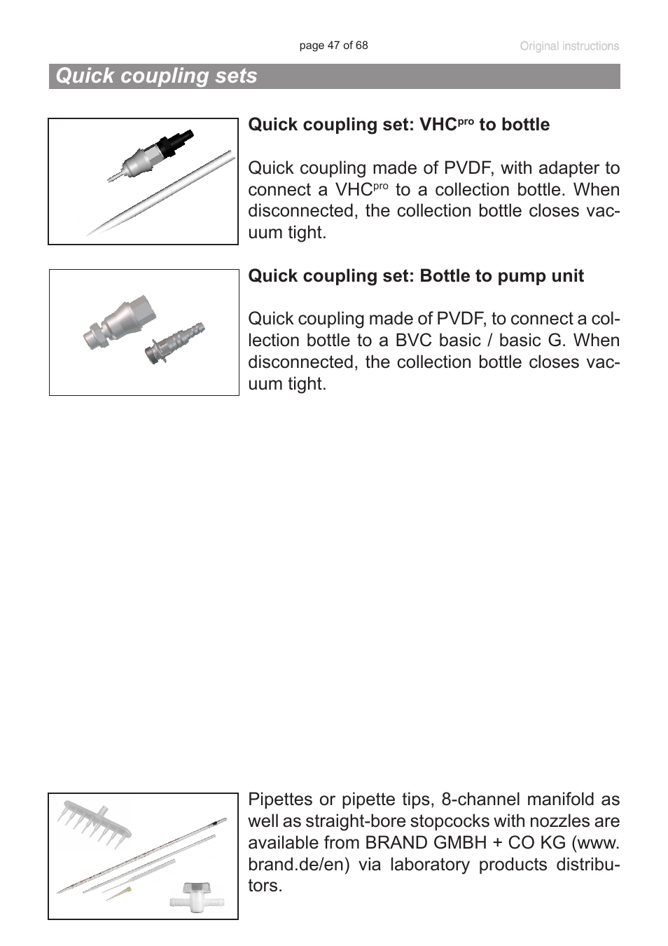 Quick coupling sets | VACUUBRAND BVC professional G User Manual | Page 47 / 68