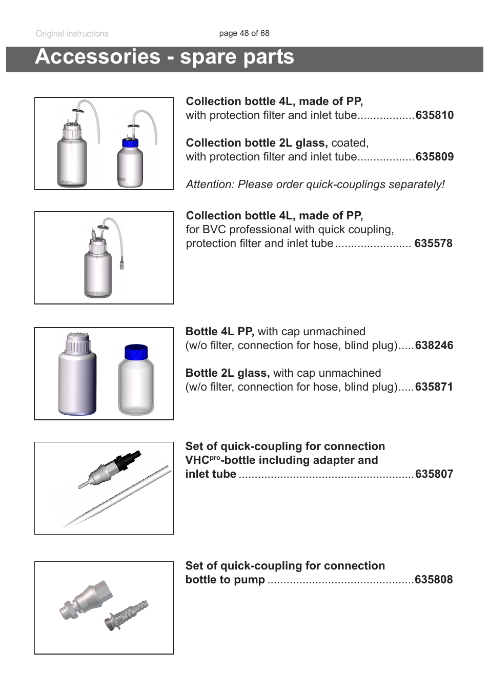 Accessories - spare parts | VACUUBRAND BVC professional G User Manual | Page 48 / 68