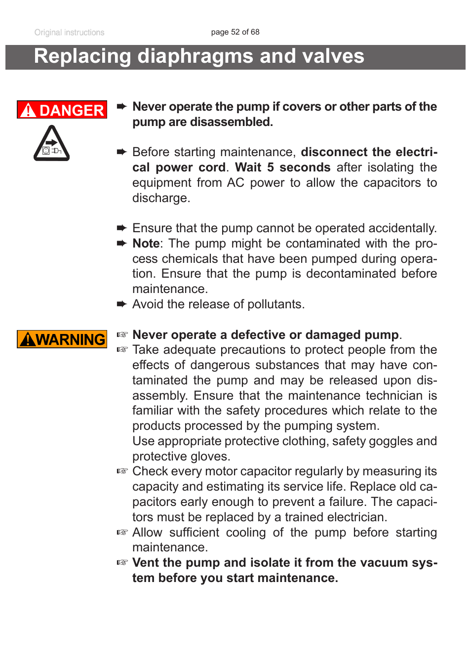 Replacing diaphragms and valves | VACUUBRAND BVC professional G User Manual | Page 52 / 68
