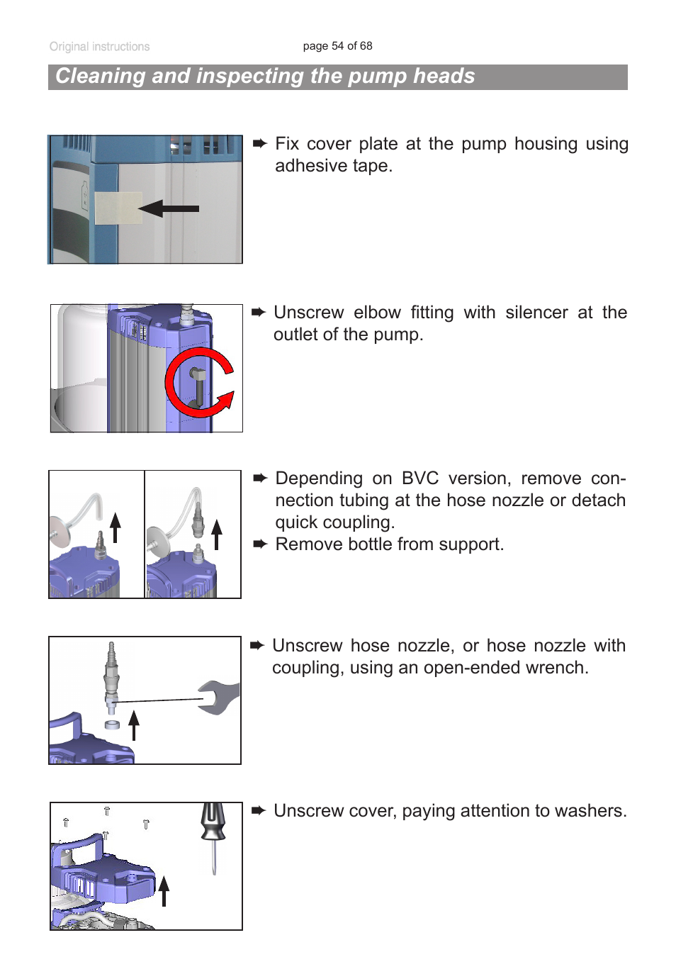 Cleaning and inspecting the pump heads | VACUUBRAND BVC professional G User Manual | Page 54 / 68