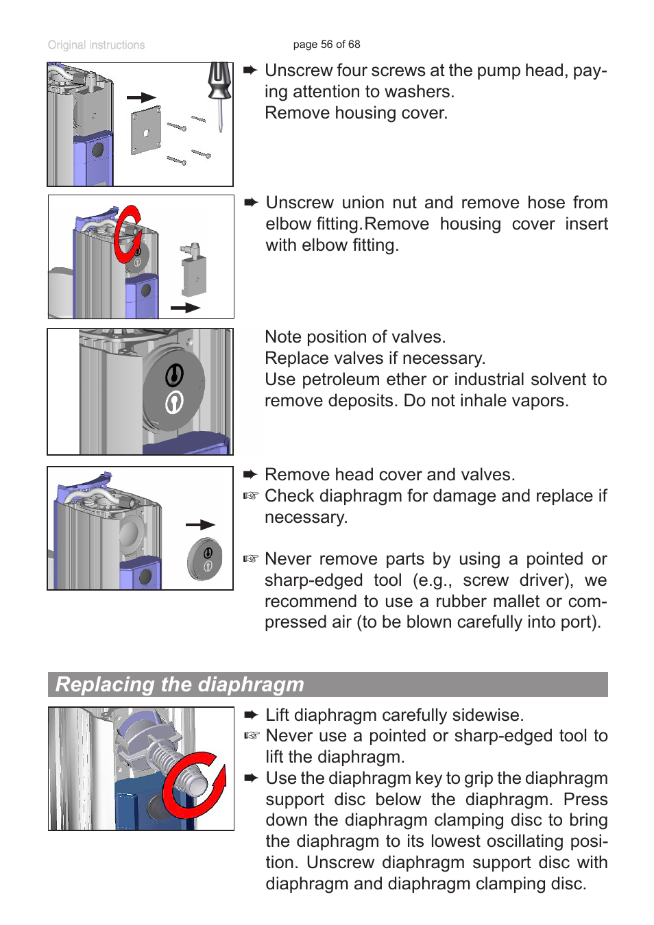 Replacing the diaphragm | VACUUBRAND BVC professional G User Manual | Page 56 / 68