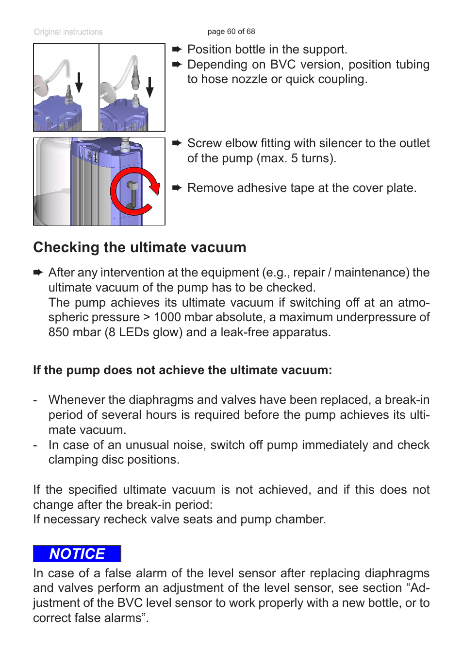 Checking the ultimate vacuum, Notice | VACUUBRAND BVC professional G User Manual | Page 60 / 68