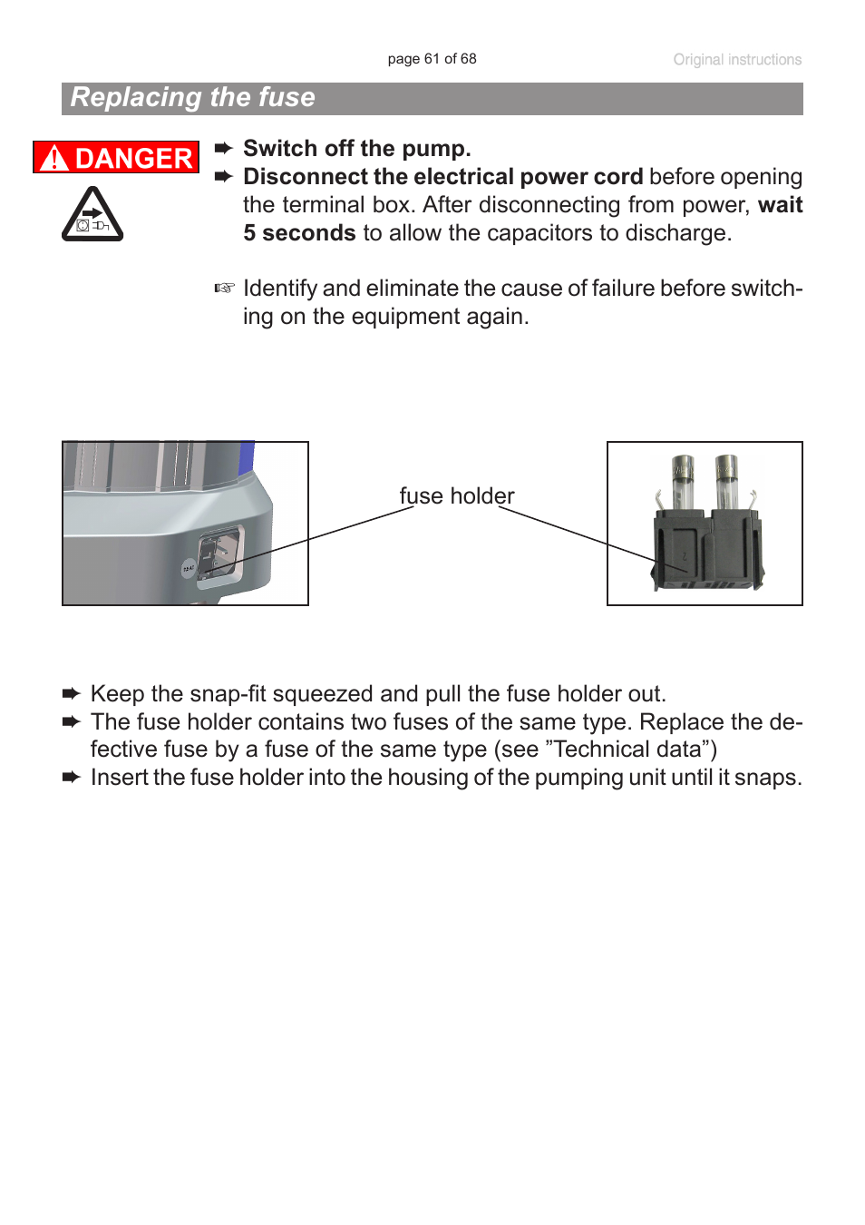Replacing the fuse | VACUUBRAND BVC professional G User Manual | Page 61 / 68