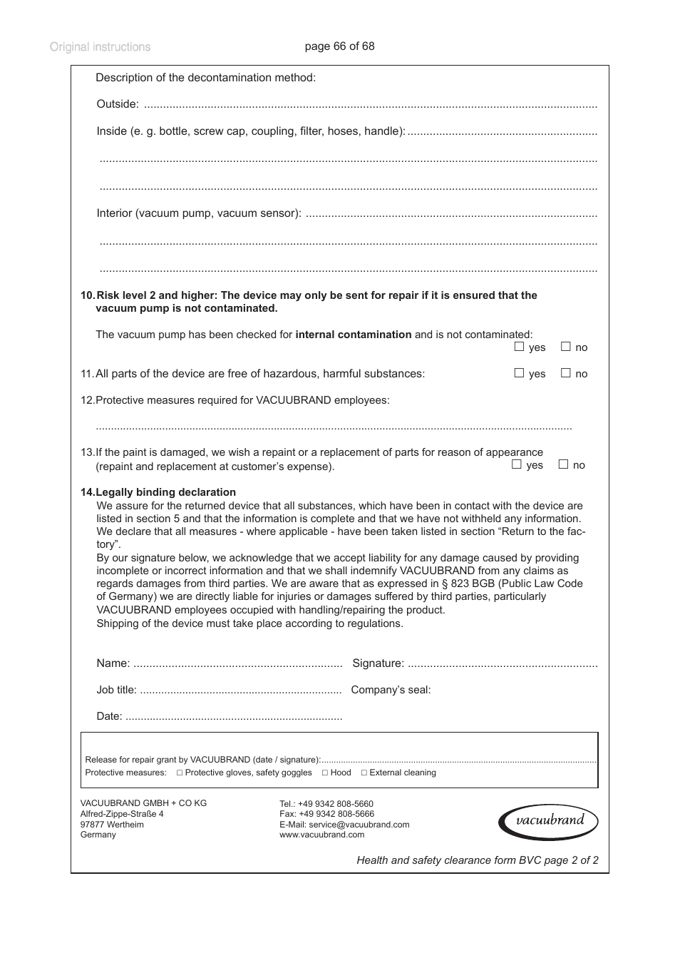VACUUBRAND BVC professional G User Manual | Page 66 / 68
