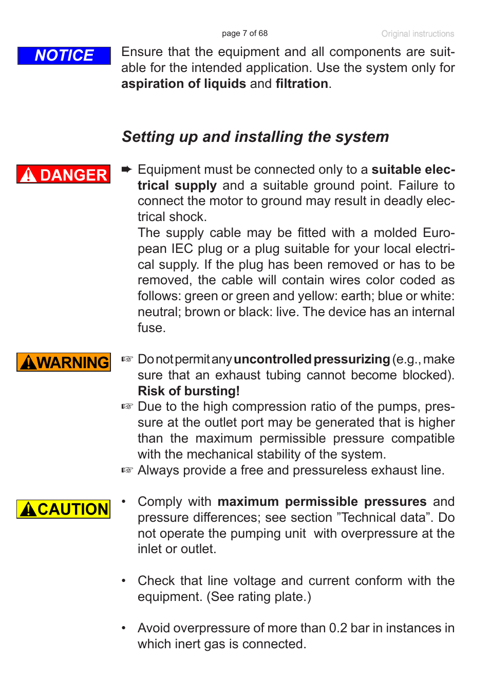 Setting up and installing the system, Notice | VACUUBRAND BVC professional G User Manual | Page 7 / 68
