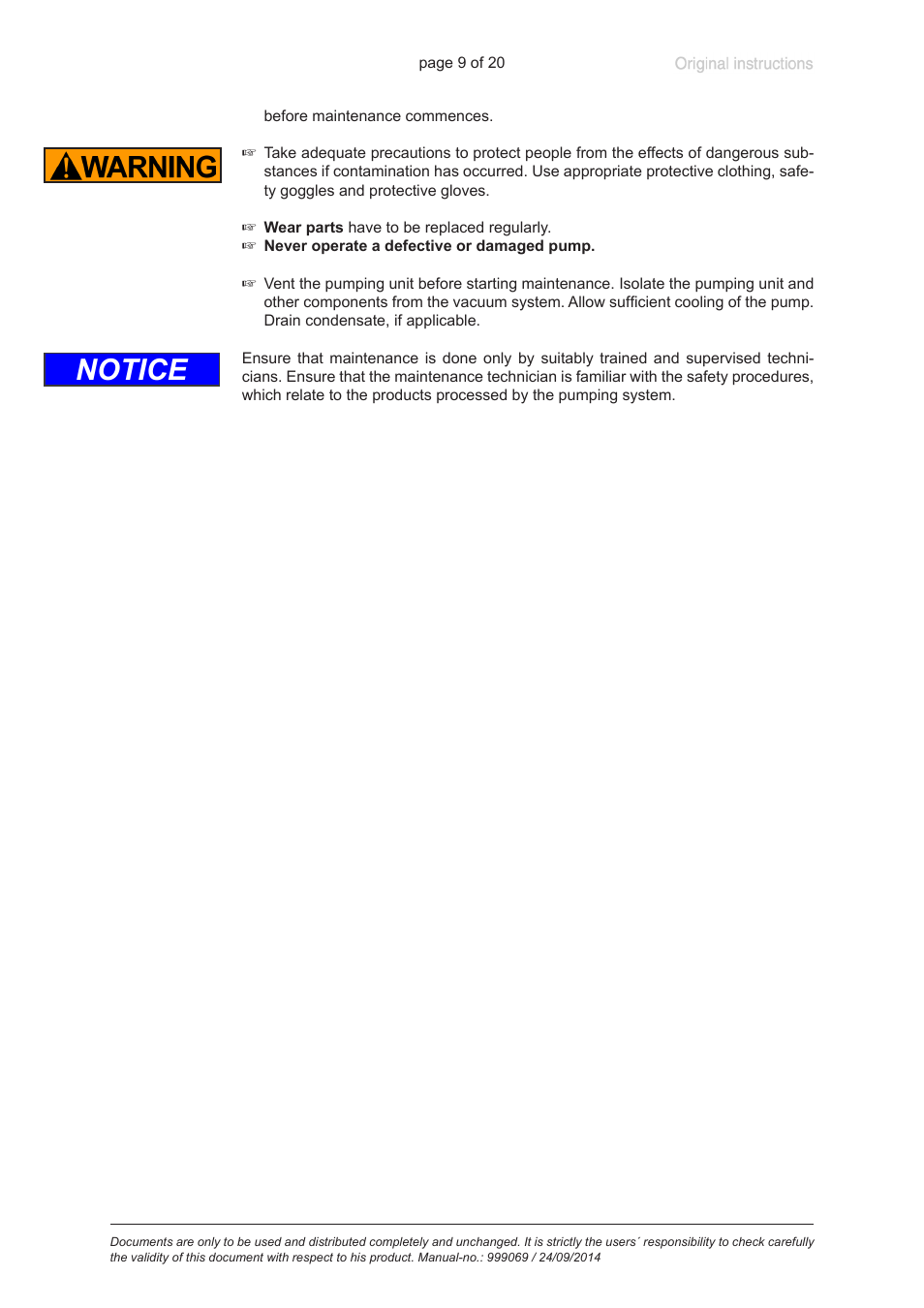 Notice | VACUUBRAND HP 63B2 User Manual | Page 9 / 20