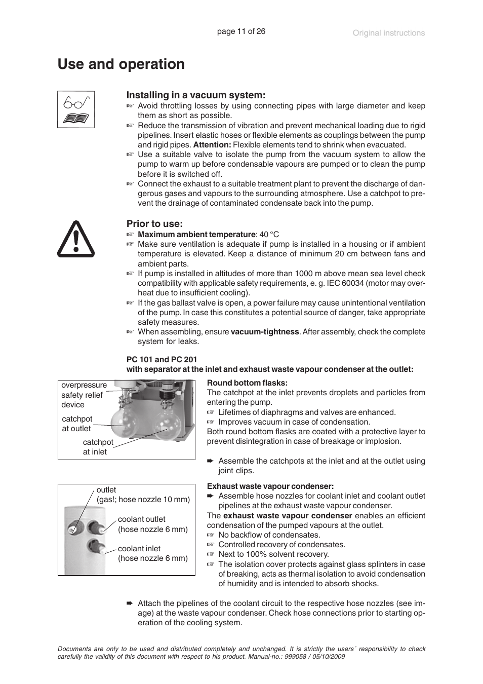 Use and operation | VACUUBRAND MZ 2C +AK+M+D User Manual | Page 11 / 26