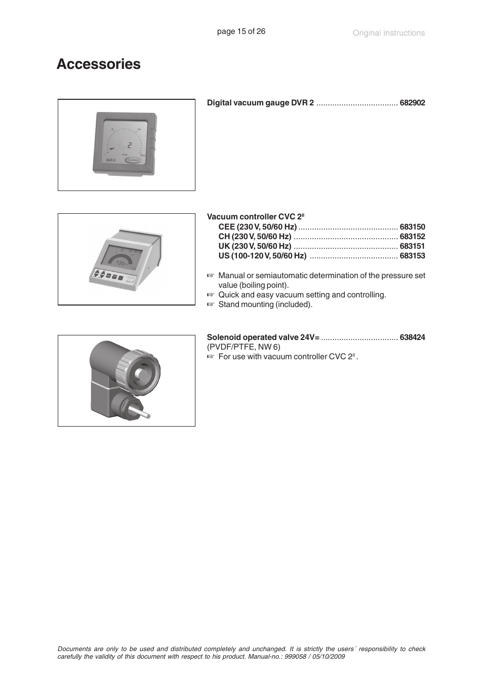Accessories | VACUUBRAND MZ 2C +AK+M+D User Manual | Page 15 / 26