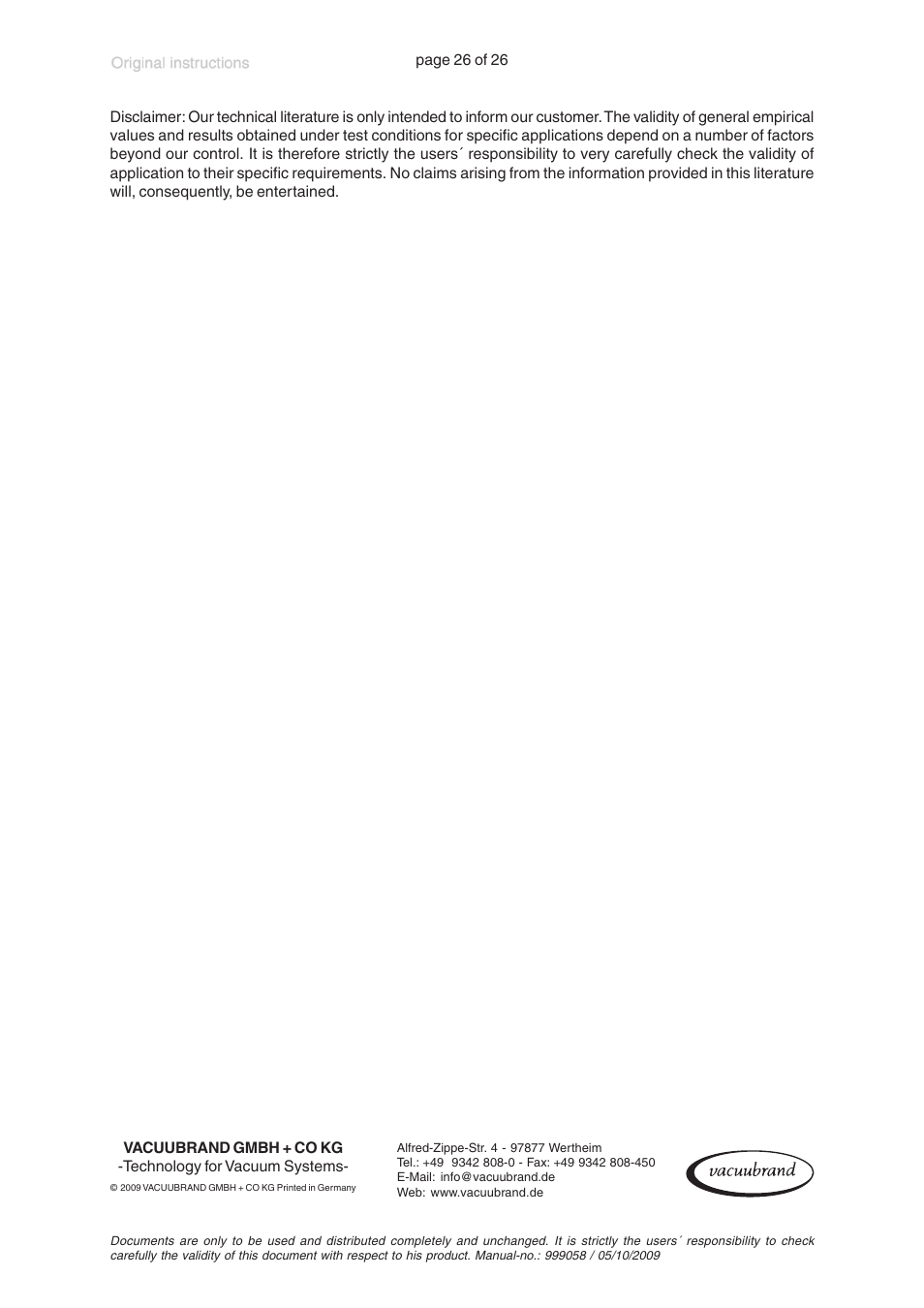 VACUUBRAND MZ 2C +AK+M+D User Manual | Page 26 / 26