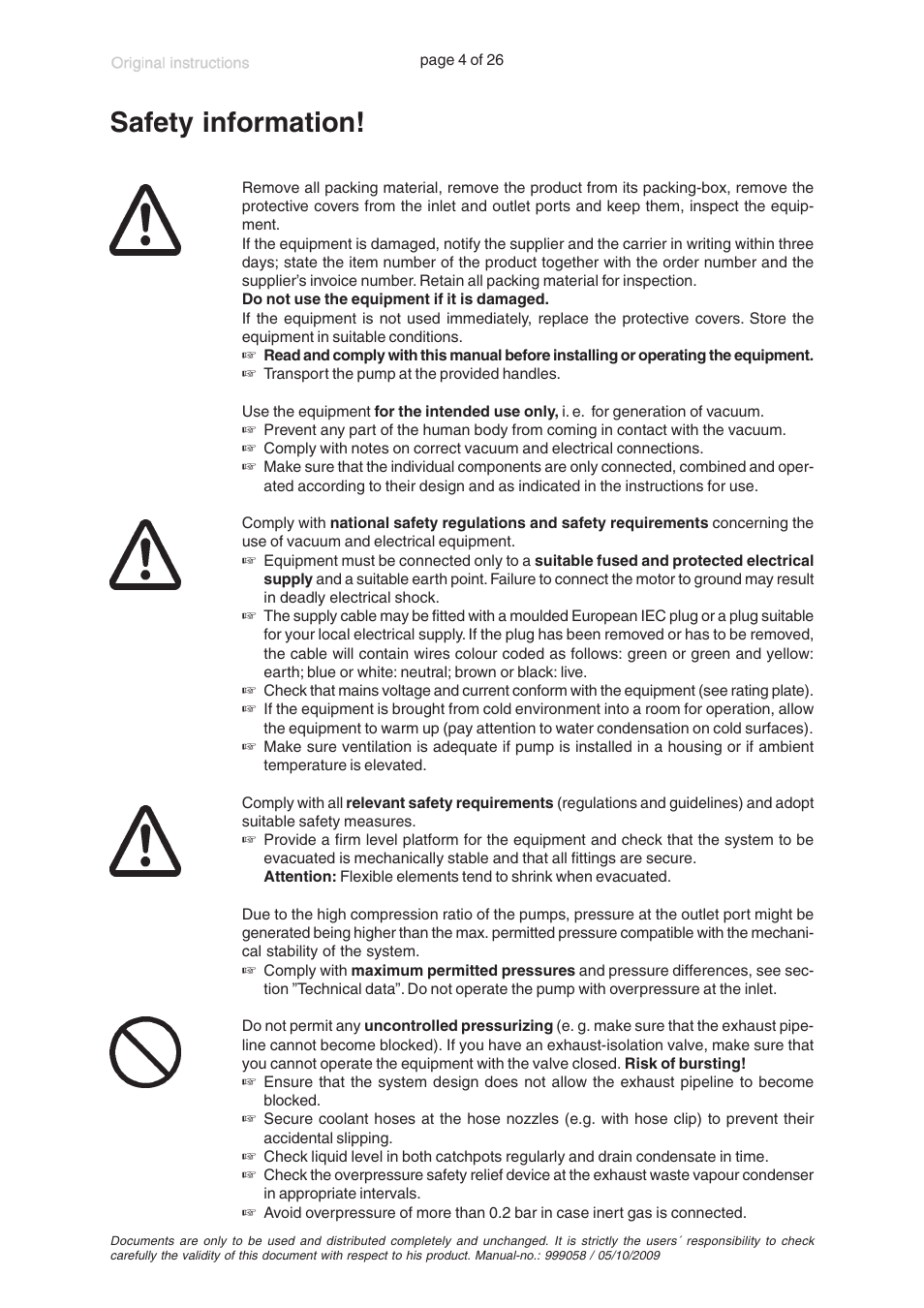 Safety information | VACUUBRAND MZ 2C +AK+M+D User Manual | Page 4 / 26