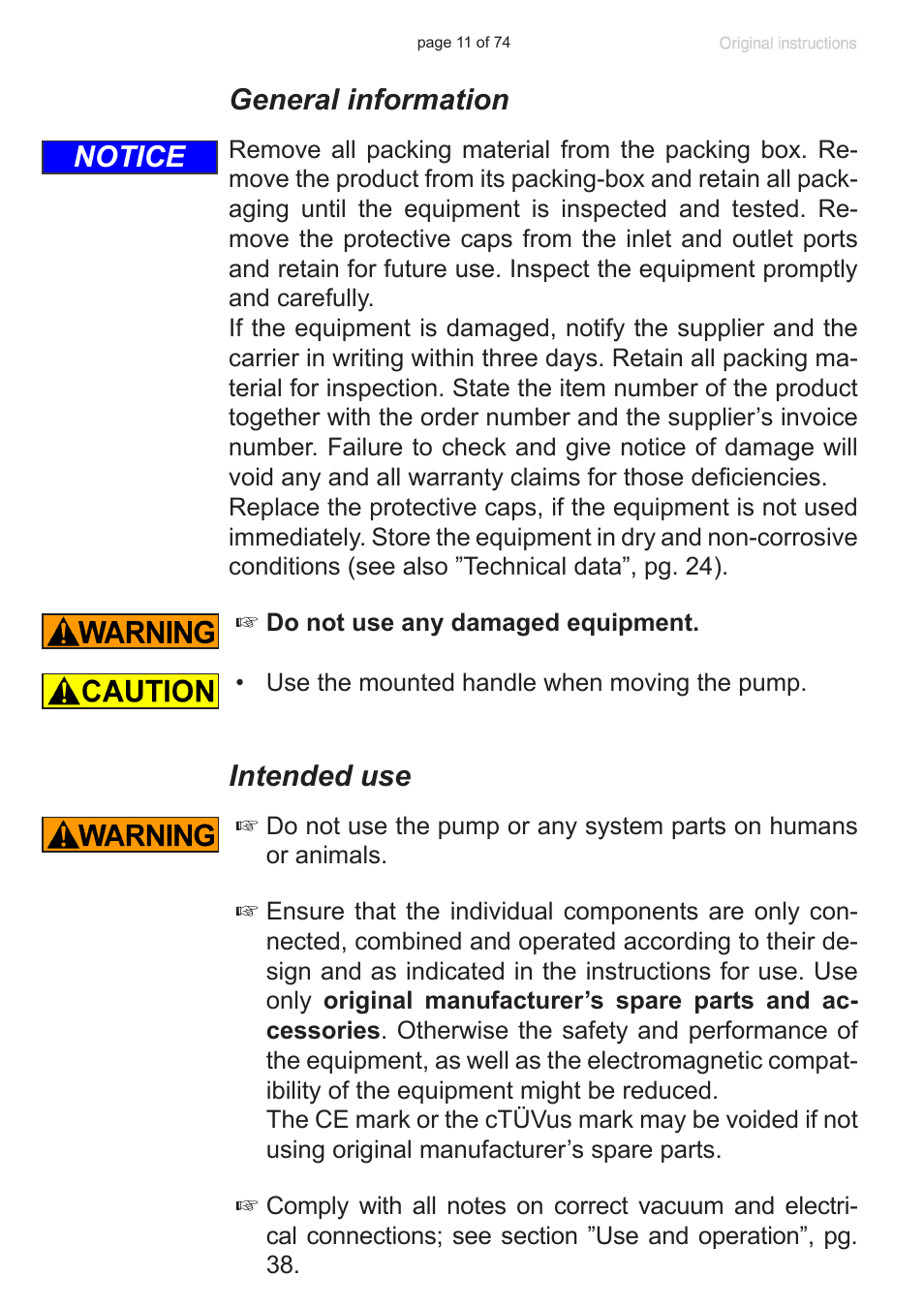 General information, Intended use, Notice | VACUUBRAND MZ 2C NT +AK+M+D User Manual | Page 11 / 74