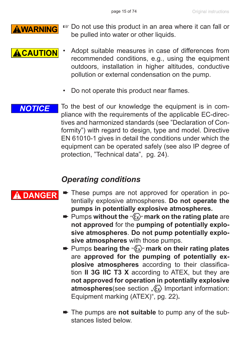 Operating conditions, Notice | VACUUBRAND MZ 2C NT +AK+M+D User Manual | Page 15 / 74