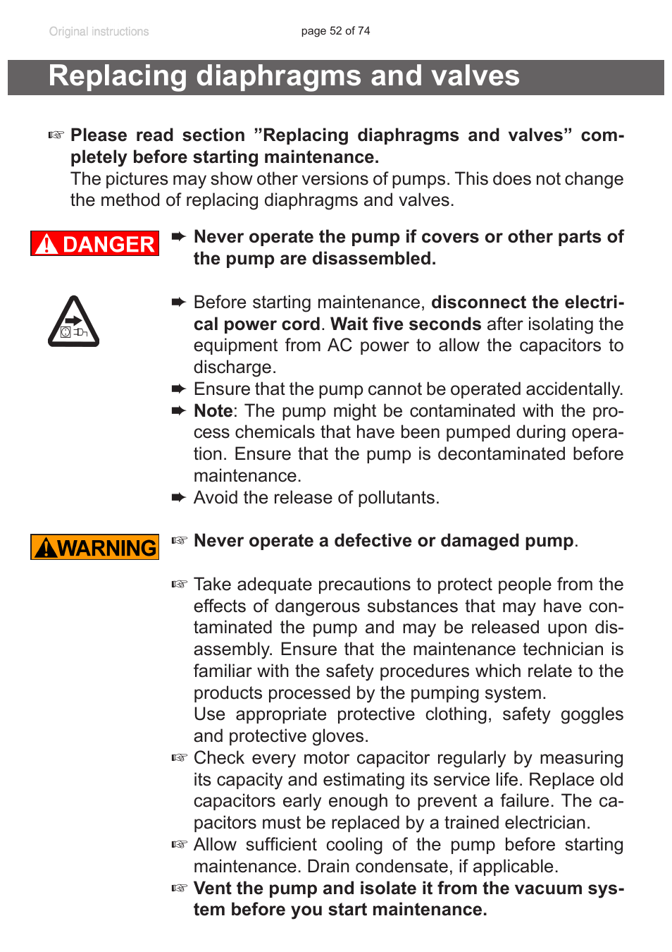 Replacing diaphragms and valves | VACUUBRAND MZ 2C NT +AK+M+D User Manual | Page 52 / 74