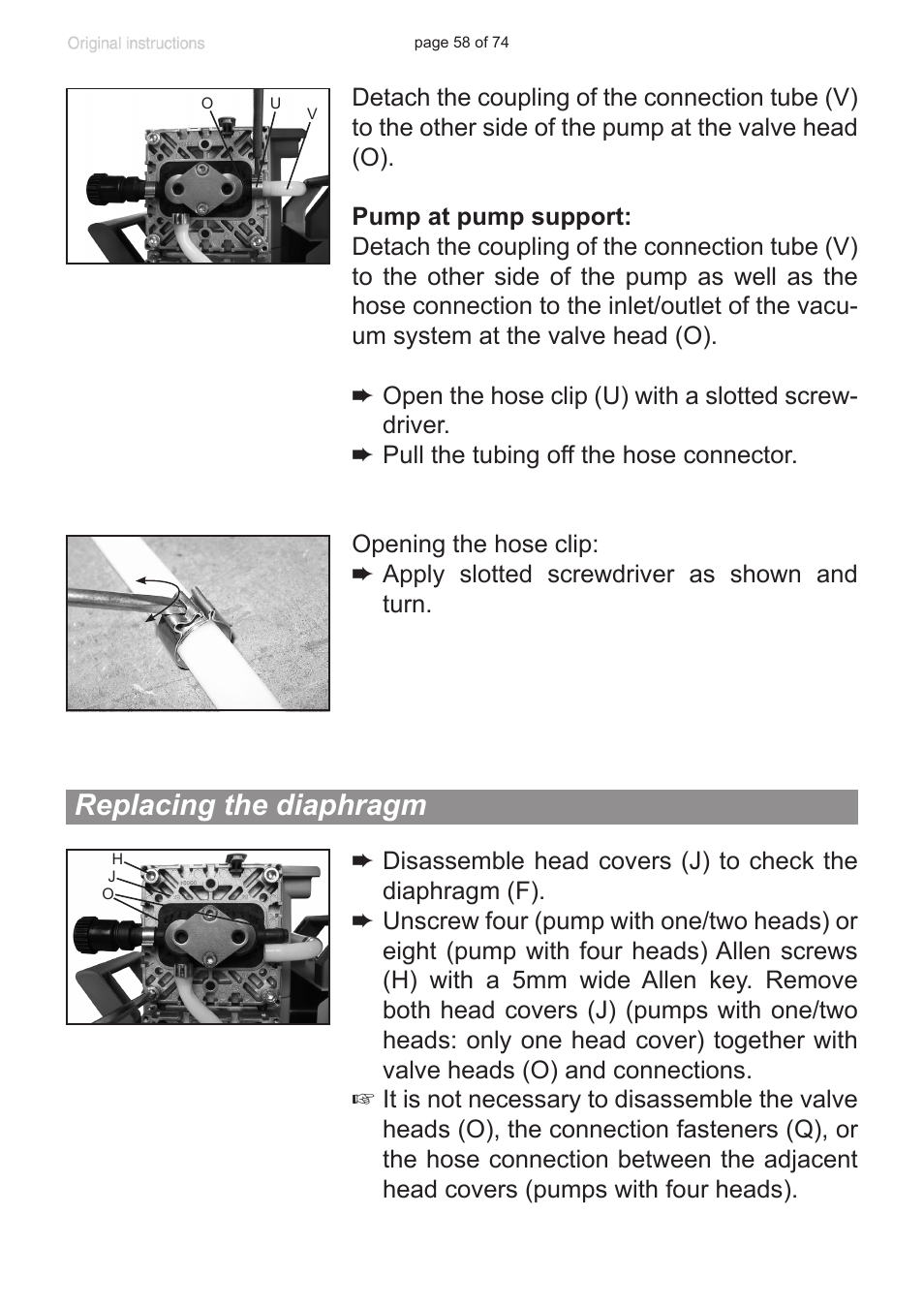 Replacing the diaphragm | VACUUBRAND MZ 2C NT +AK+M+D User Manual | Page 58 / 74