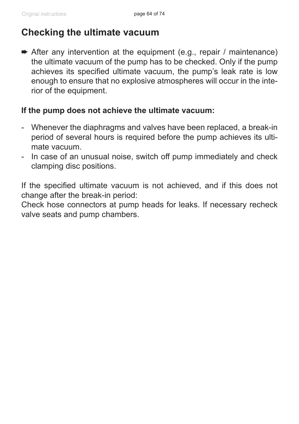 Checking the ultimate vacuum | VACUUBRAND MZ 2C NT +AK+M+D User Manual | Page 64 / 74
