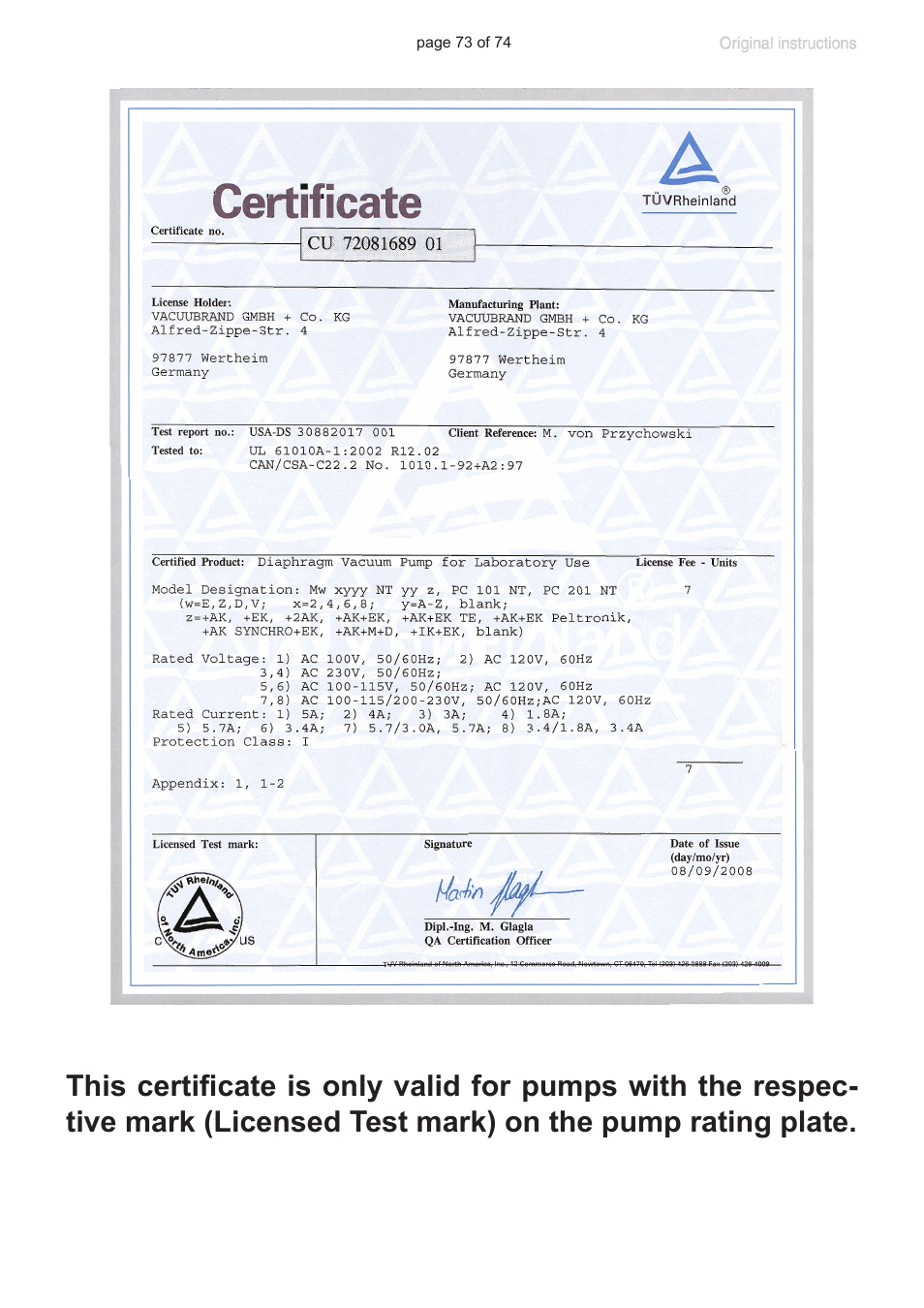 VACUUBRAND MZ 2C NT +AK+M+D User Manual | Page 73 / 74