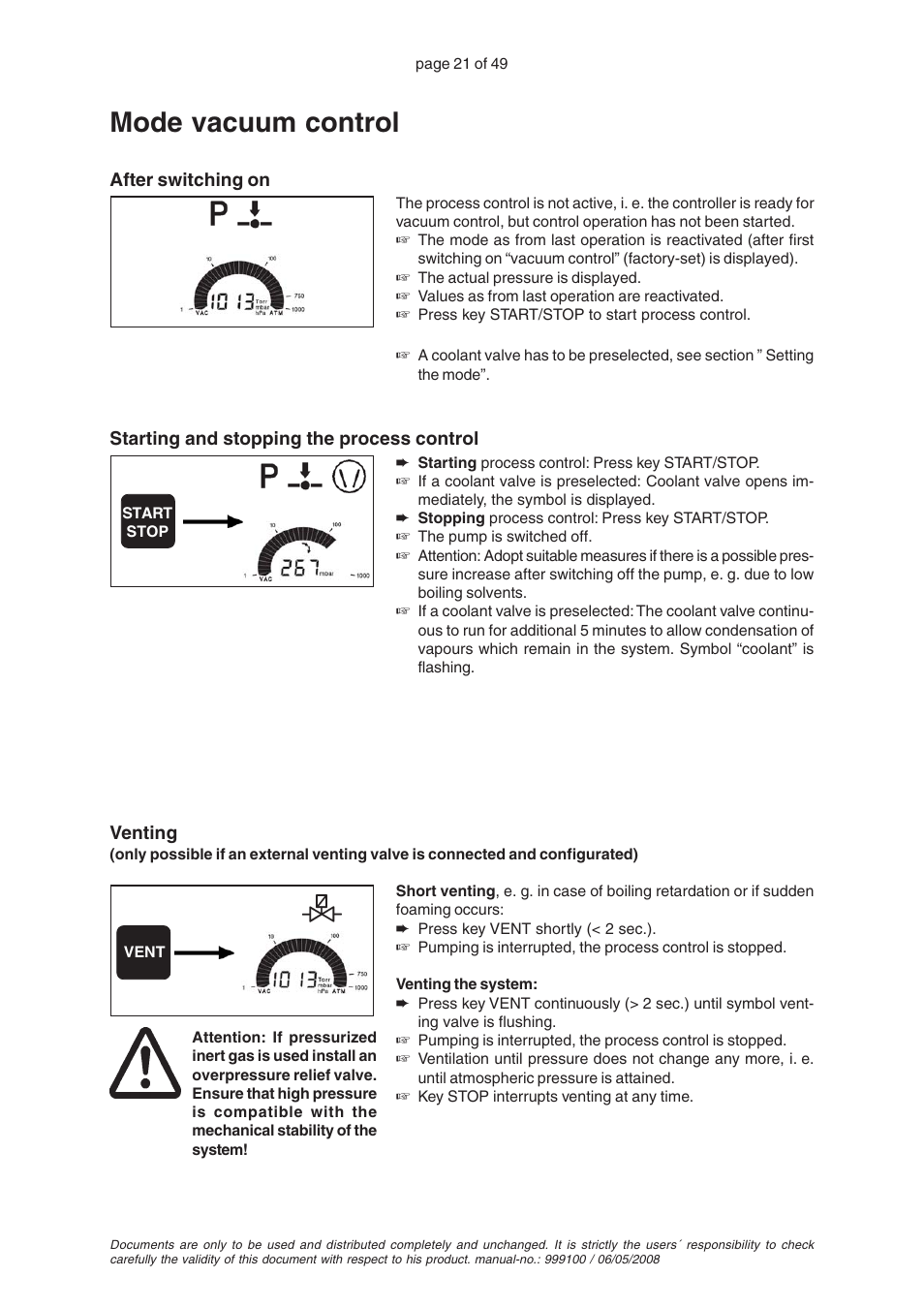 Mode vacuum control | VACUUBRAND PC 2001 VARIO User Manual | Page 21 / 49