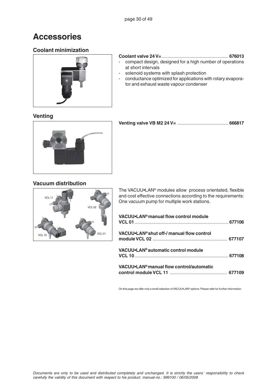 Accessories, Venting, Coolant minimization | Vacuum distribution | VACUUBRAND PC 2001 VARIO User Manual | Page 30 / 49