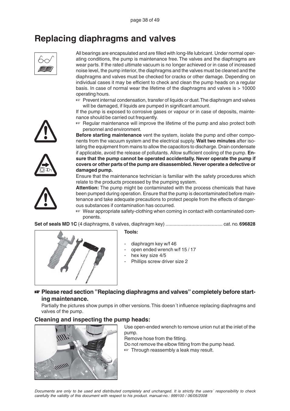 Replacing diaphragms and valves | VACUUBRAND PC 2001 VARIO User Manual | Page 38 / 49