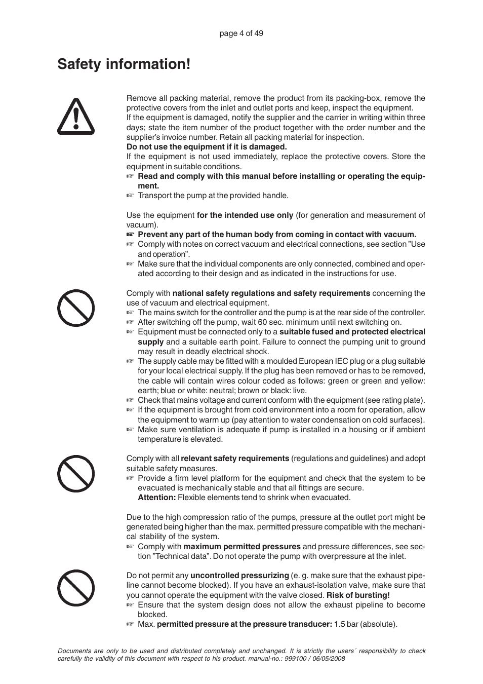 Safety information | VACUUBRAND PC 2001 VARIO User Manual | Page 4 / 49