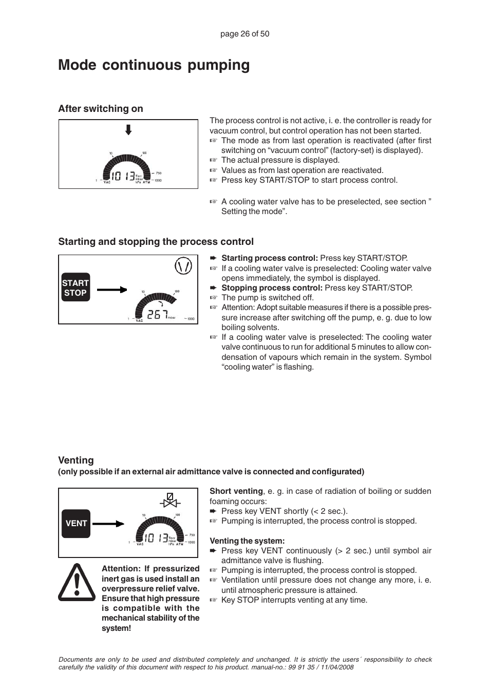 Mode continuous pumping | VACUUBRAND PC 2001TE VARIO User Manual | Page 26 / 50