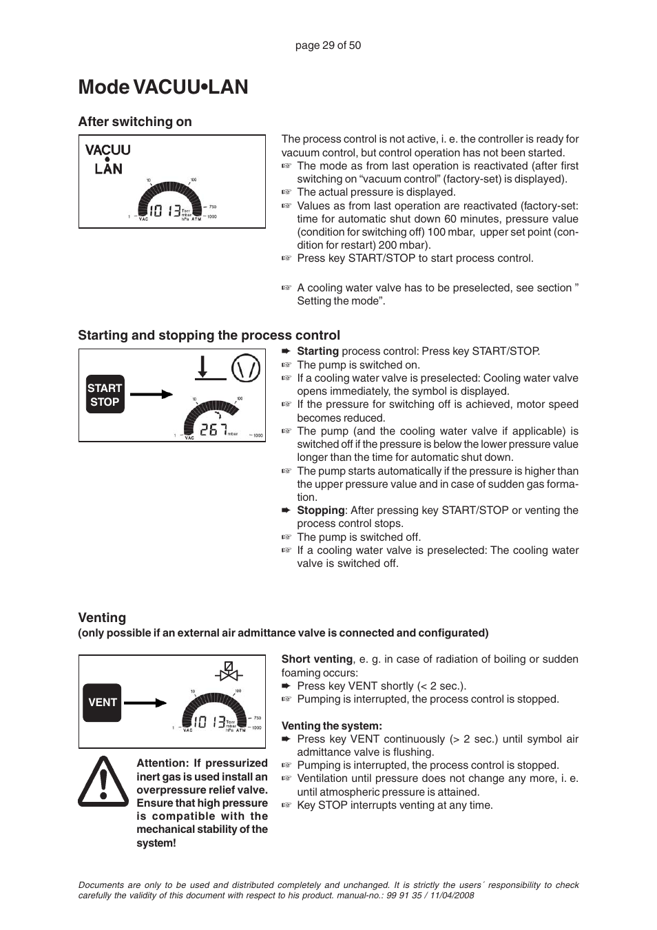 Mode vacuulan, Mode vacuu•lan | VACUUBRAND PC 2001TE VARIO User Manual | Page 29 / 50