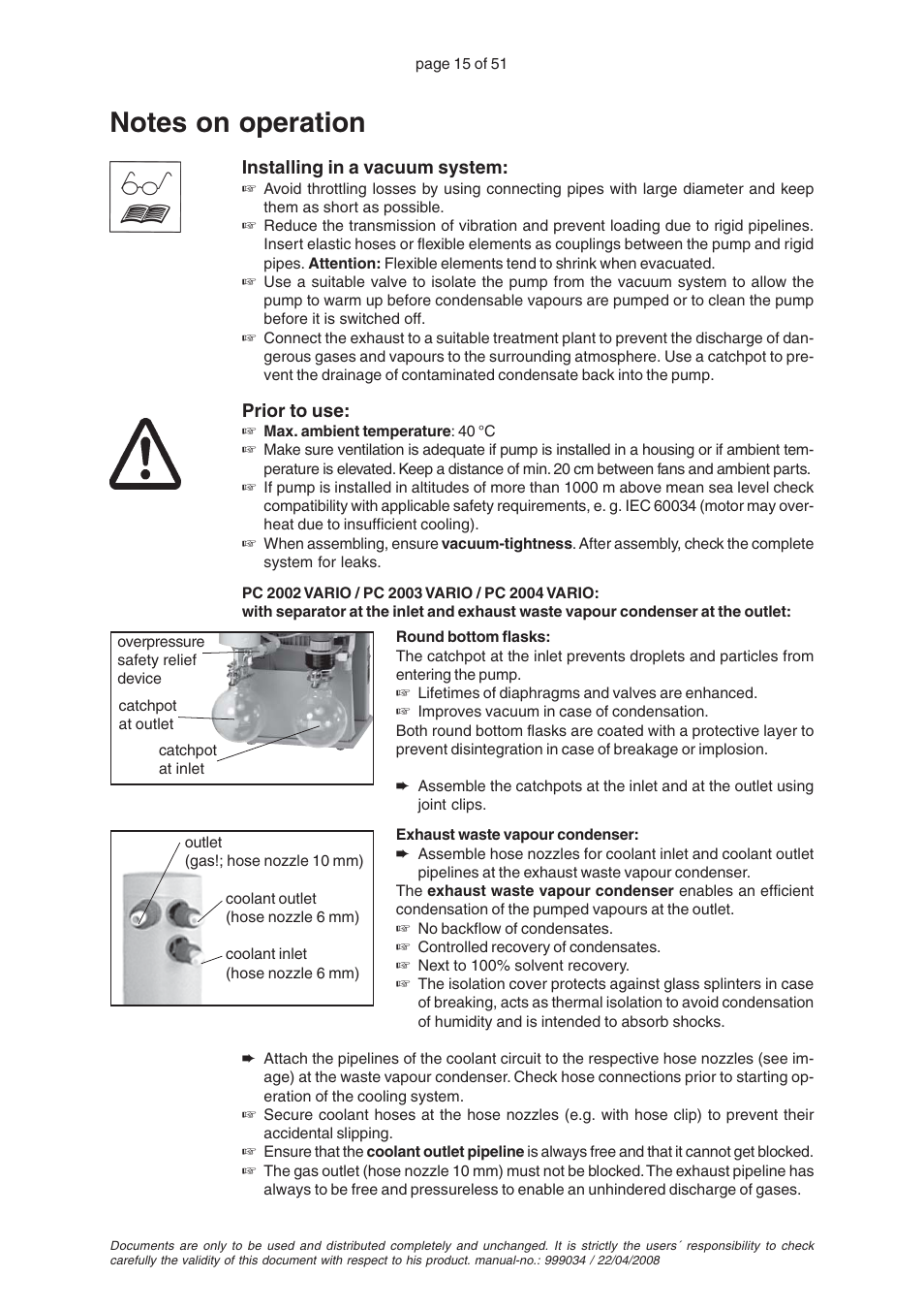 Notes on operation | VACUUBRAND MZ 2C VARIO User Manual | Page 15 / 51