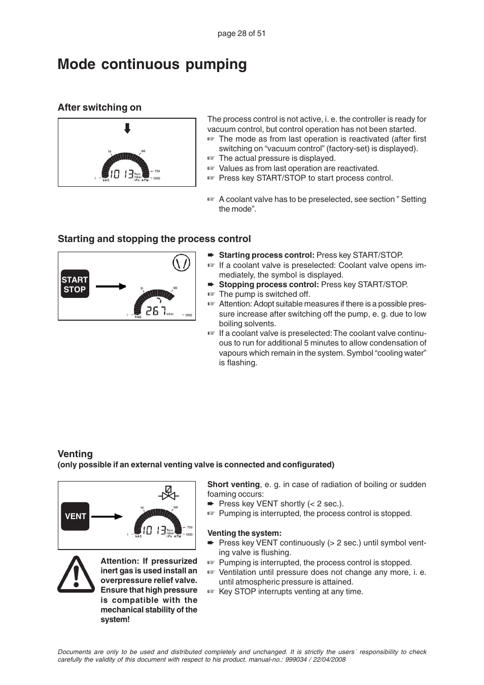 Mode continuous pumping | VACUUBRAND MZ 2C VARIO User Manual | Page 28 / 51