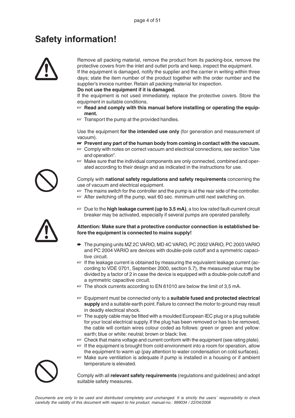 Safety information | VACUUBRAND MZ 2C VARIO User Manual | Page 4 / 51