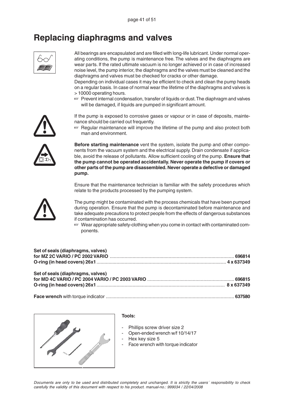 Replacing diaphragms and valves | VACUUBRAND MZ 2C VARIO User Manual | Page 41 / 51