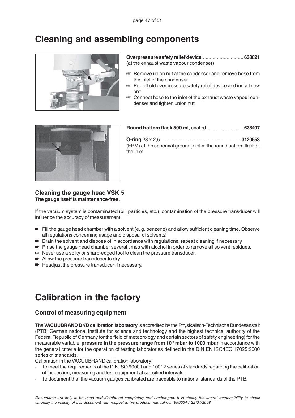 Cleaning and assembling components, Calibration in the factory | VACUUBRAND MZ 2C VARIO User Manual | Page 47 / 51