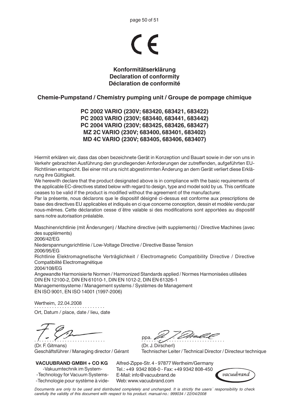 VACUUBRAND MZ 2C VARIO User Manual | Page 50 / 51