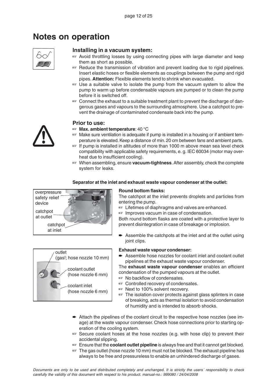 Notes on operation | VACUUBRAND PC 2004 VARIO without controller User Manual | Page 12 / 25