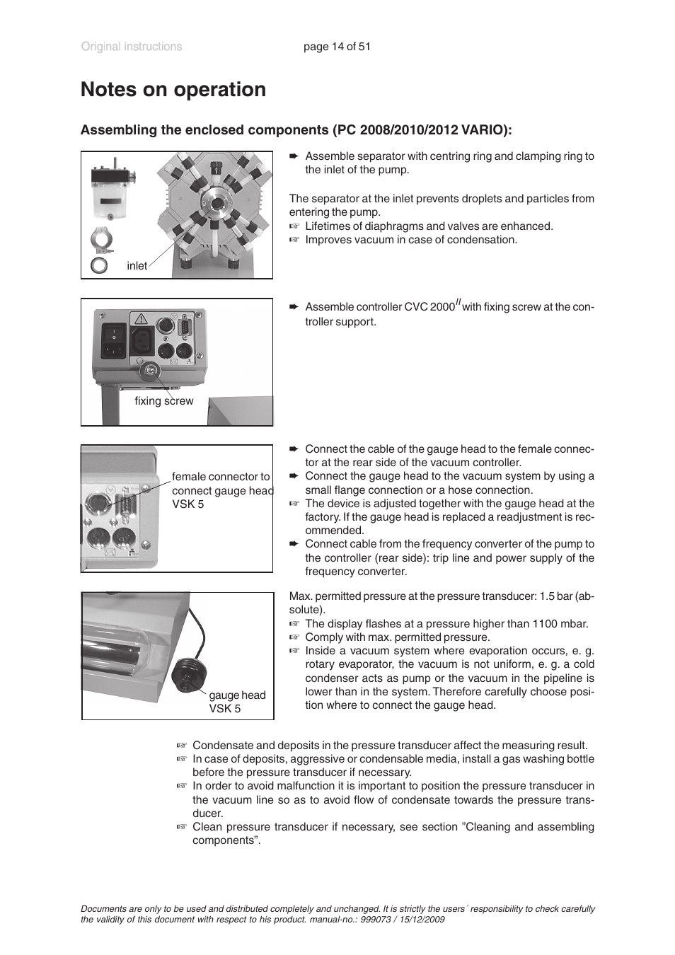 Notes on operation | VACUUBRAND MV 10C VARIO User Manual | Page 14 / 51