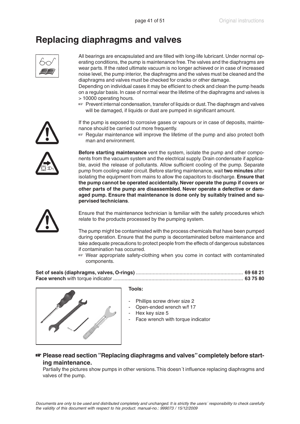 Replacing diaphragms and valves | VACUUBRAND MV 10C VARIO User Manual | Page 41 / 51