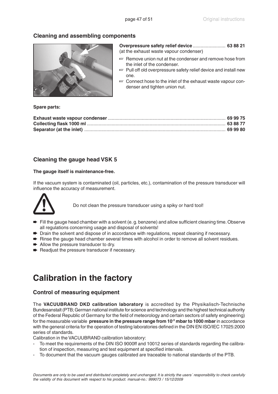 Calibration in the factory | VACUUBRAND MV 10C VARIO User Manual | Page 47 / 51