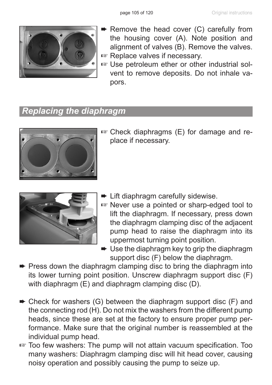 Replacing the diaphragm | VACUUBRAND PC 3001 VARIO emission condenser Peltronic User Manual | Page 105 / 120