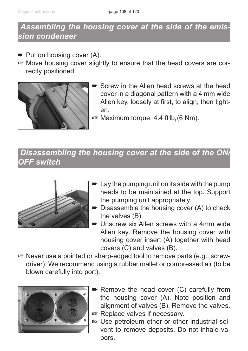 Assembling the housing cover, At the side of the emission condenser, Disassembling the housing cover | At the side of the on/off switch | VACUUBRAND PC 3001 VARIO emission condenser Peltronic User Manual | Page 108 / 120