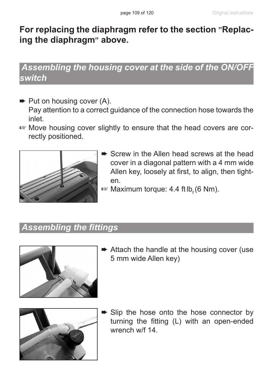 Assembling the fittings, Replac- ing the diaphragm | VACUUBRAND PC 3001 VARIO emission condenser Peltronic User Manual | Page 109 / 120