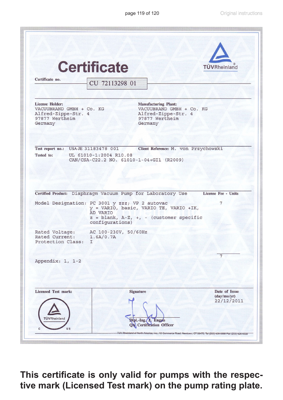 VACUUBRAND PC 3001 VARIO emission condenser Peltronic User Manual | Page 119 / 120
