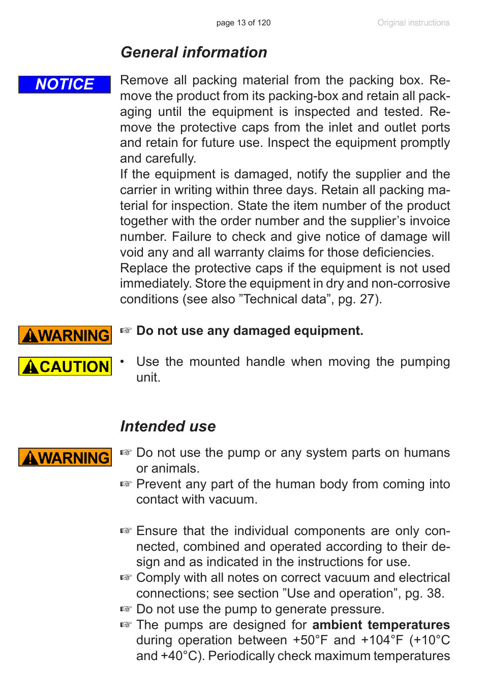 General information, Intended use, Notice | VACUUBRAND PC 3001 VARIO emission condenser Peltronic User Manual | Page 13 / 120