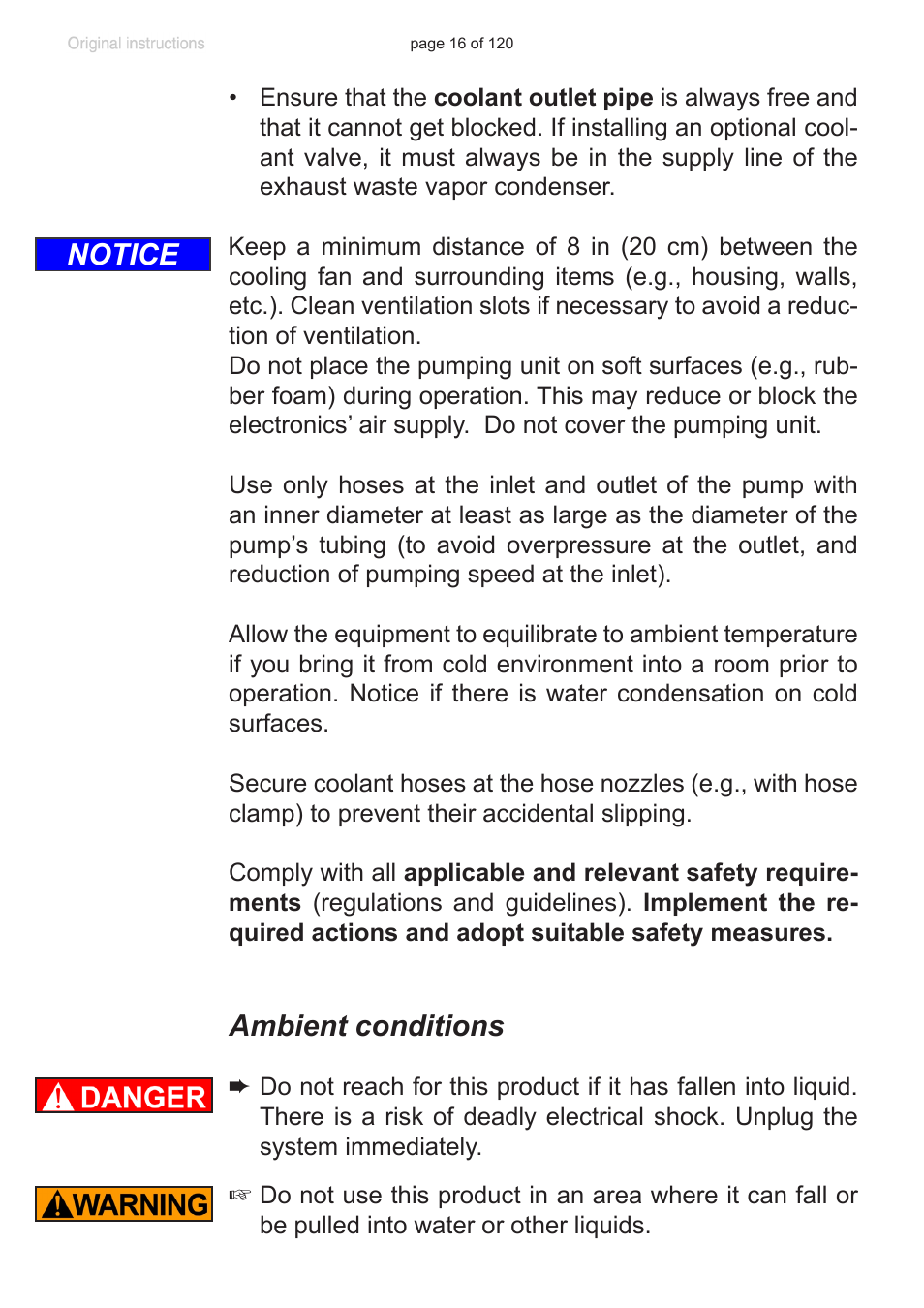 Ambient conditions, Notice | VACUUBRAND PC 3001 VARIO emission condenser Peltronic User Manual | Page 16 / 120