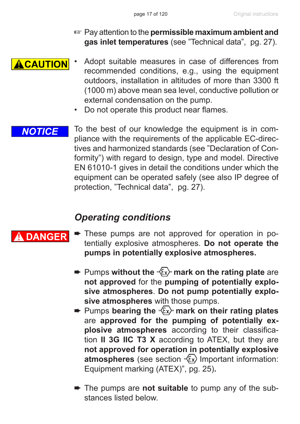 Operating conditions, Notice | VACUUBRAND PC 3001 VARIO emission condenser Peltronic User Manual | Page 17 / 120