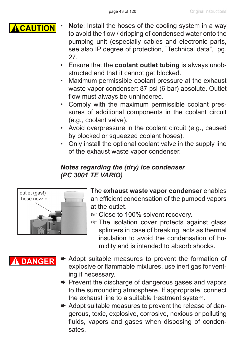 Notes regarding the (dry) ice condenser | VACUUBRAND PC 3001 VARIO emission condenser Peltronic User Manual | Page 43 / 120