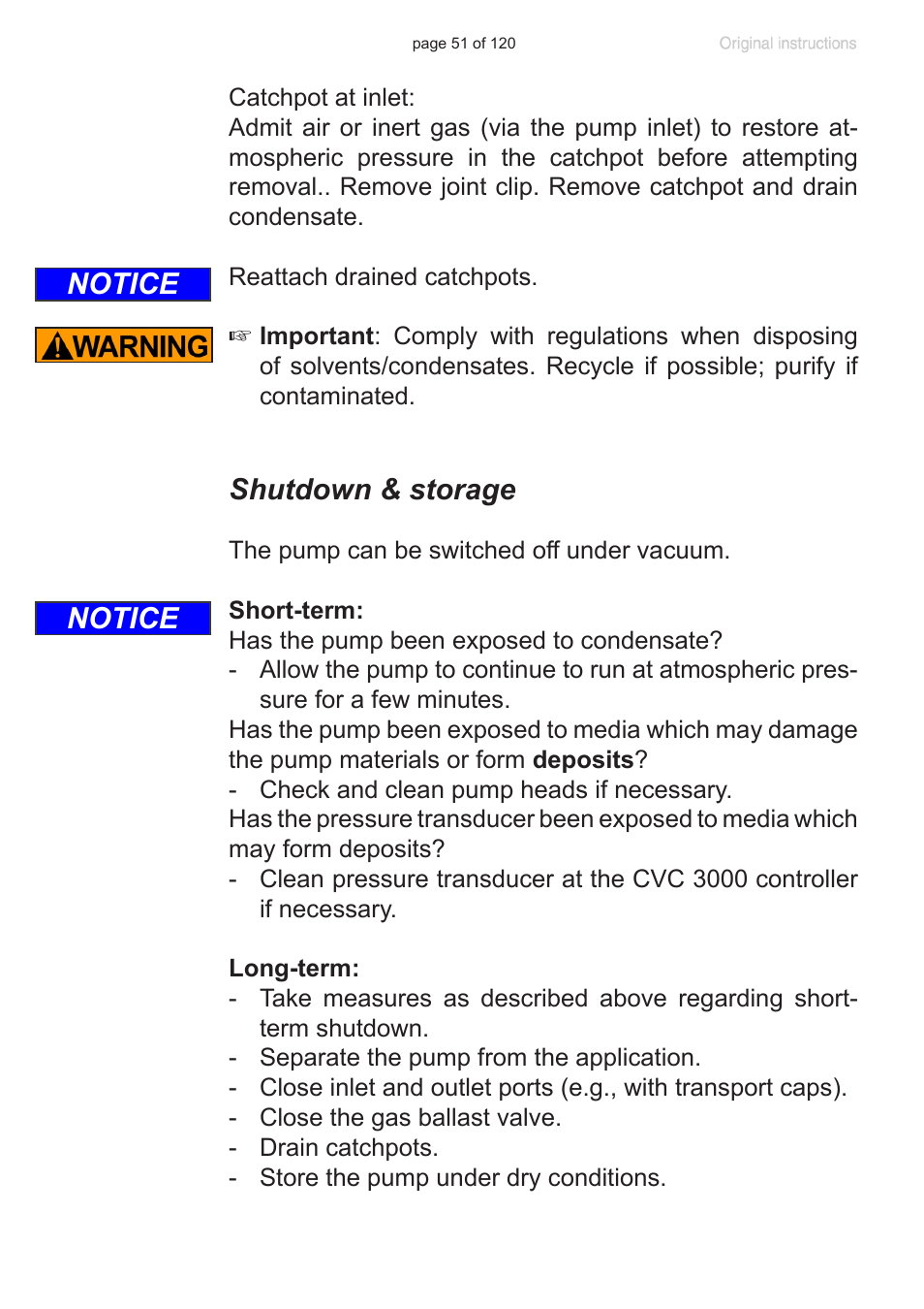 Shutdown & storage, Notice | VACUUBRAND PC 3001 VARIO emission condenser Peltronic User Manual | Page 51 / 120