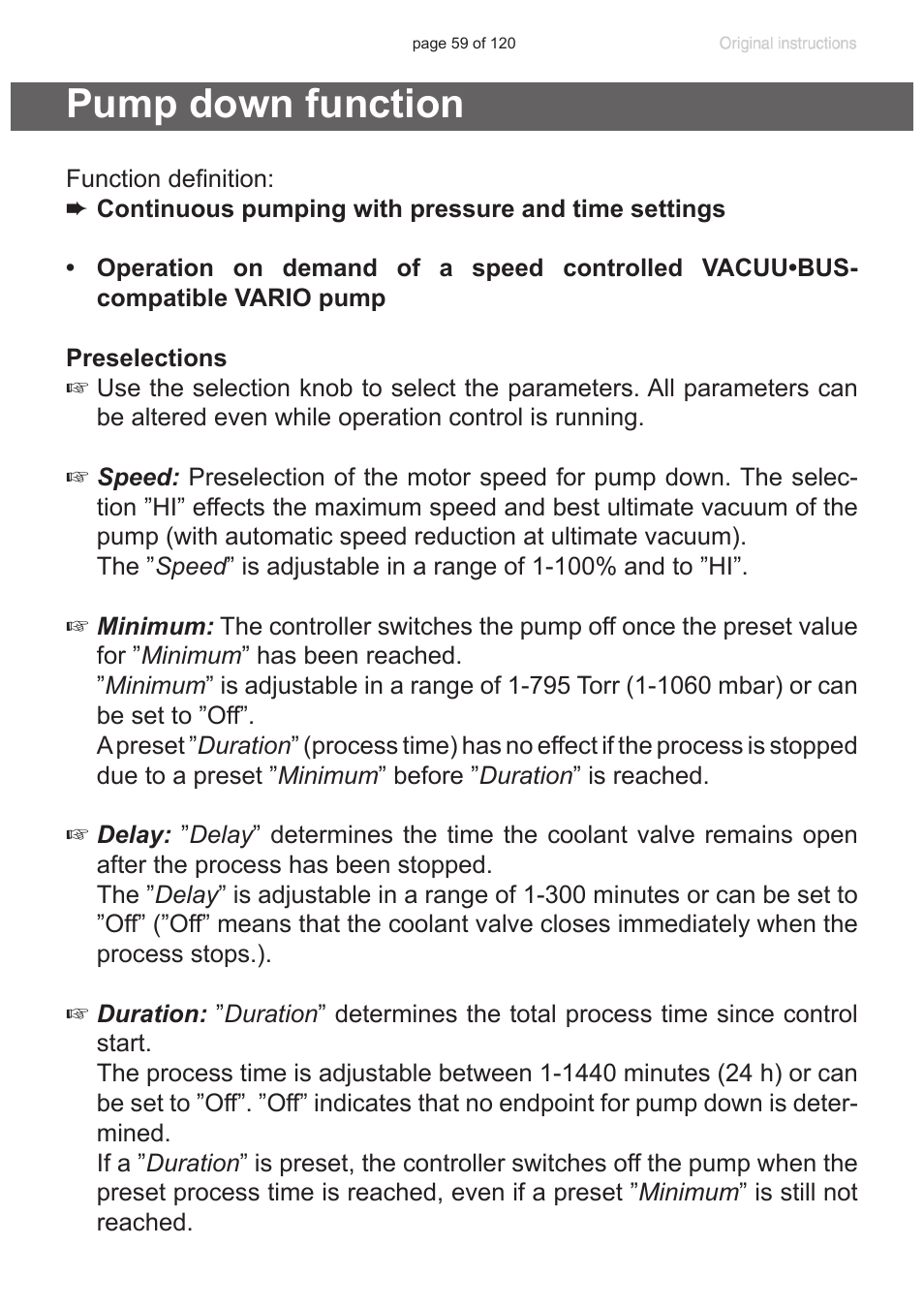 Pump down function | VACUUBRAND PC 3001 VARIO emission condenser Peltronic User Manual | Page 59 / 120