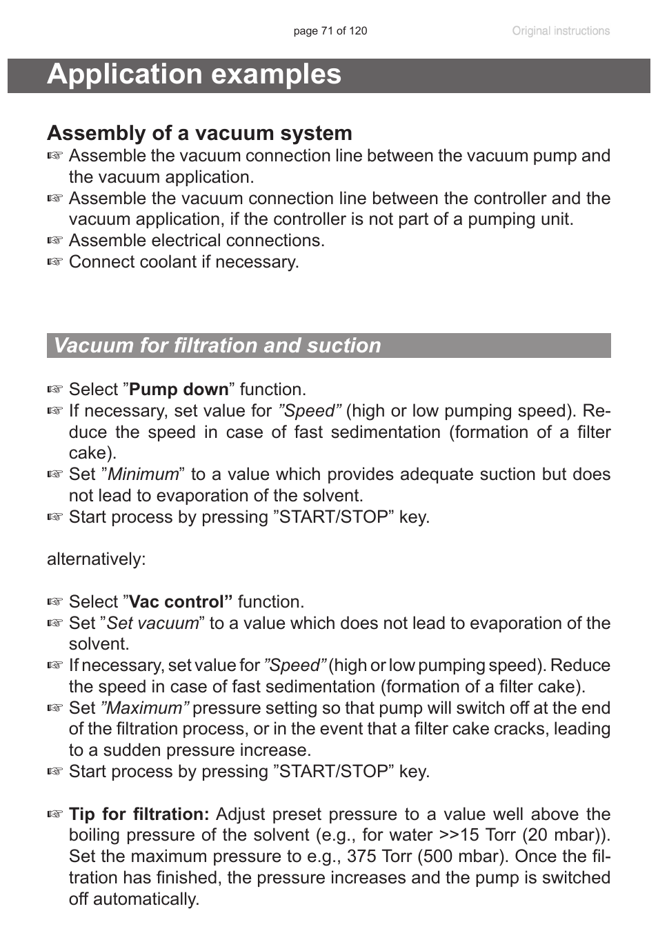 Application examples, Vacuum for filtration and suction, Assembly of a vacuum system | VACUUBRAND PC 3001 VARIO emission condenser Peltronic User Manual | Page 71 / 120