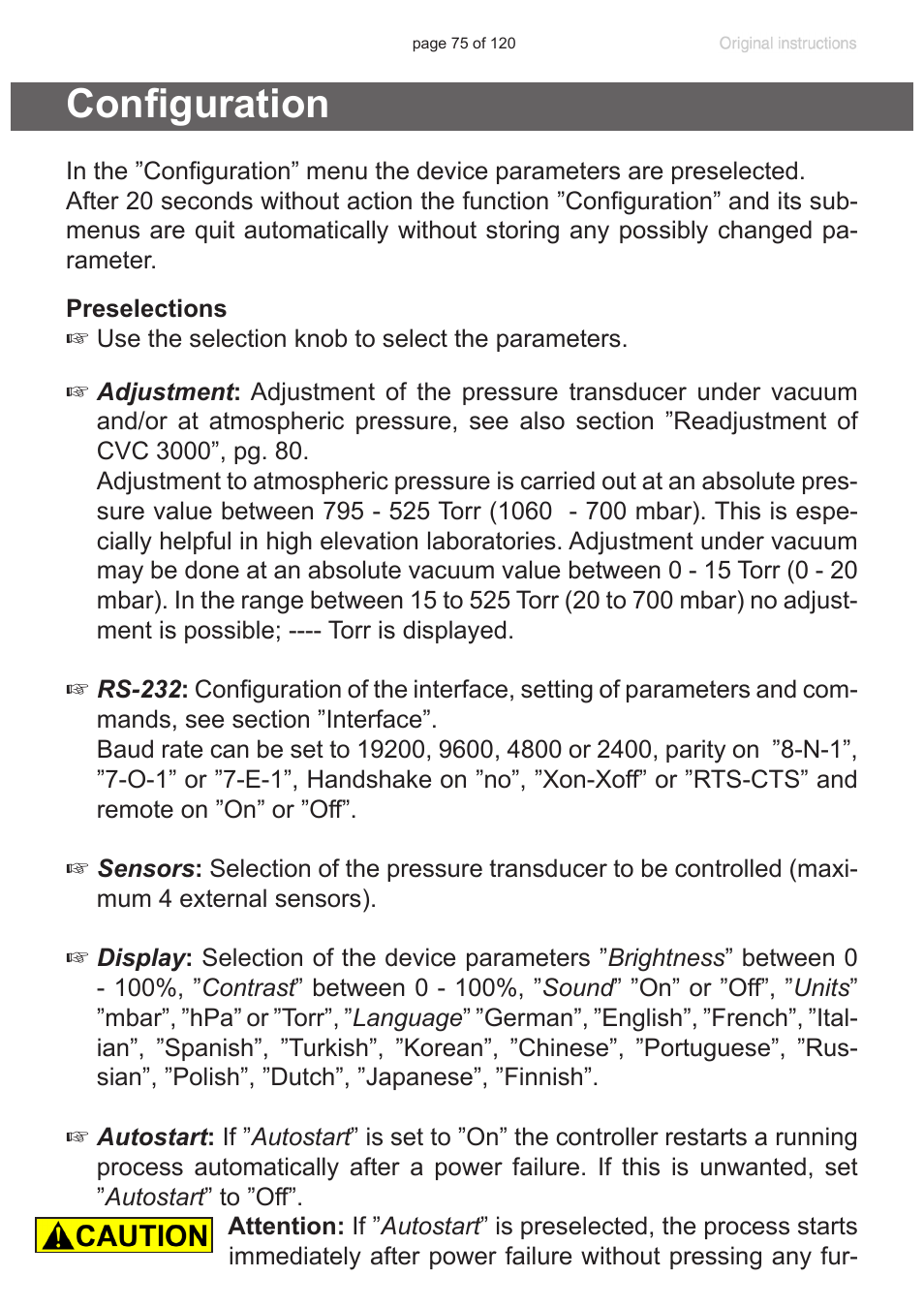 Configuration | VACUUBRAND PC 3001 VARIO emission condenser Peltronic User Manual | Page 75 / 120