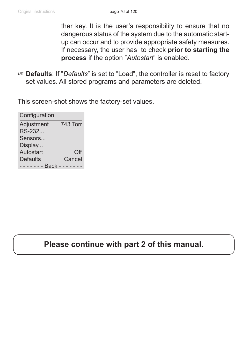 Please continue with part 2 of this manual | VACUUBRAND PC 3001 VARIO emission condenser Peltronic User Manual | Page 76 / 120