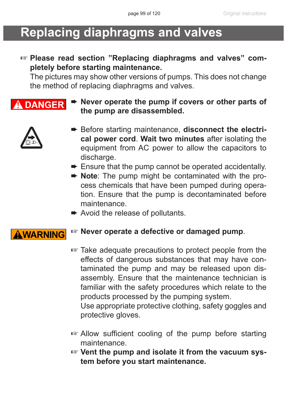 Replacing diaphragms and valves | VACUUBRAND PC 3001 VARIO emission condenser Peltronic User Manual | Page 99 / 120
